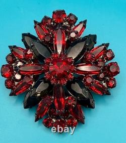 Juliana D&E Brooch/Pendant Vtg Ruby Red & Black Glass Rhinestones Verified 7125