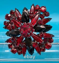 Juliana D&E Brooch/Pendant Vtg Ruby Red & Black Glass Rhinestones Verified 7125