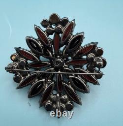 Juliana D&E Brooch/Pendant Vtg Ruby Red & Black Glass Rhinestones Verified 7125