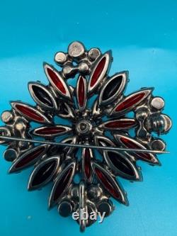 Juliana D&E Brooch/Pendant Vtg Ruby Red & Black Glass Rhinestones Verified 7125