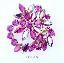 Juliana D&E Vintage Fuchsia Pink AB Rhinestone Glass Crystal Brooch Pin Huge