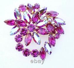Juliana D&E Vintage Fuchsia Pink AB Rhinestone Glass Crystal Brooch Pin Huge