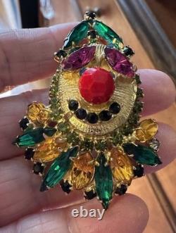 Juliana Original Vtg Green Gold Rhinestone Clown Figural Pin Brooch Super Rare