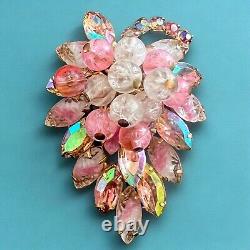 Juliana Pink Crystal Leaf Brooch Aurora Borealis Rhinestone Cha Cha Vintage