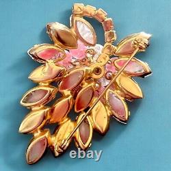 Juliana Pink Crystal Leaf Brooch Aurora Borealis Rhinestone Cha Cha Vintage