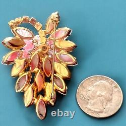 Juliana Pink Crystal Leaf Brooch Aurora Borealis Rhinestone Cha Cha Vintage