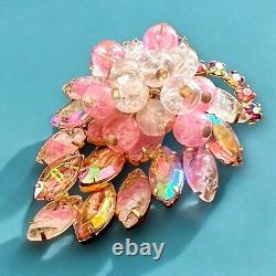 Juliana Pink Crystal Leaf Brooch Aurora Borealis Rhinestone Cha Cha Vintage