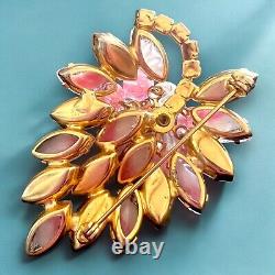 Juliana Pink Crystal Leaf Brooch Aurora Borealis Rhinestone Cha Cha Vintage