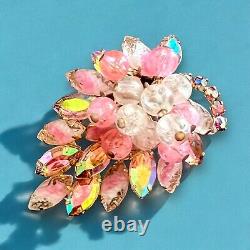 Juliana Pink Crystal Leaf Brooch Aurora Borealis Rhinestone Cha Cha Vintage