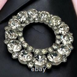 Juliana Rhinestone Brooch Open Circle MCM Statement Vintage Statement 2.5 Inch