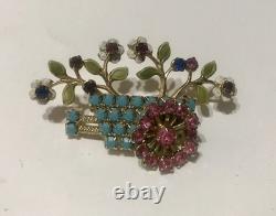 Juliana Rhinestone Brooch Pin Rare Flower Cart Vintage 50s Unsigned Estate