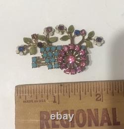 Juliana Rhinestone Brooch Pin Rare Flower Cart Vintage 50s Unsigned Estate
