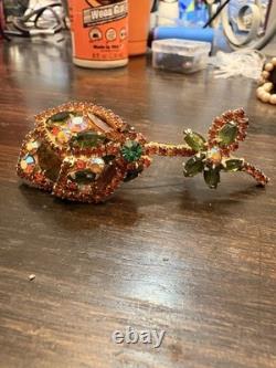 Juliana Rivioli Brooch with Beautiful Rhinestones In Red and Greens. Vintage