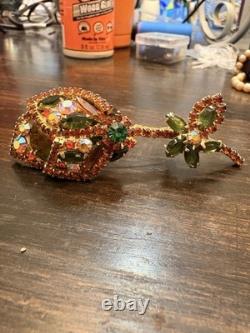 Juliana Rivioli Brooch with Beautiful Rhinestones In Red and Greens. Vintage
