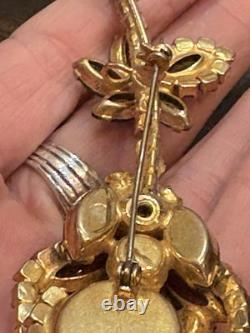 Juliana Rivioli Brooch with Beautiful Rhinestones In Red and Greens. Vintage