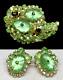 Juliana Set Brooch Earrings Rare Vintage Gilt Green Pressed Glass Rhinestone A34