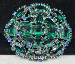 Juliana Style Brooch Rare Vintage Gilt Green Blue Rhinestone 2-1/2 Pin A42