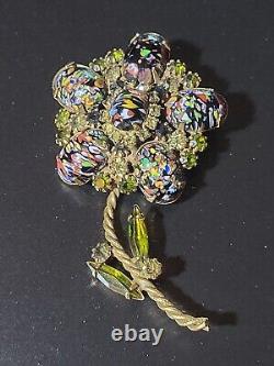 Juliana Vintage Rhinestone Millefiori Art Glass Rhinestone Flower Brooch Pin