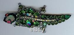 Juliana Vintage Sparkly Rhinestone Faceted Green Glass Lizard Pin Brooch
