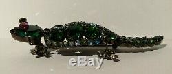 Juliana Vintage Sparkly Rhinestone Faceted Green Glass Lizard Pin Brooch