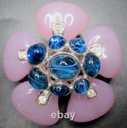 KJL KENNETH J LANE Blue & Lavender Cabochon Rhinestone Flower Vintage Brooch Pin