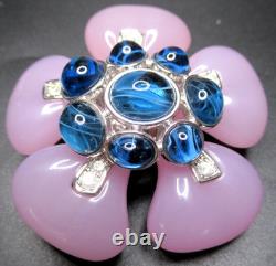 KJL KENNETH J LANE Blue & Lavender Cabochon Rhinestone Flower Vintage Brooch Pin