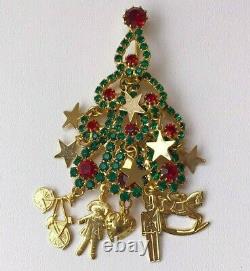 Kirks Folly Christmas Tree Brooch Crystal Rhinestone Pin Vintage Designer Signed
