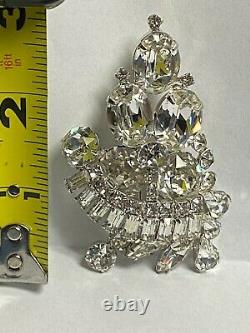 Kramer Of New York Vintage Huge Clear Crystal Rhinestone Brooch Pin Signed