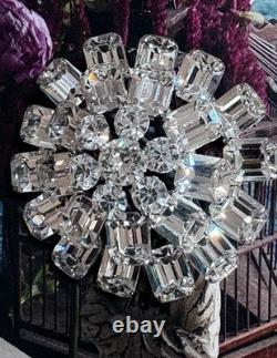 Kramer of New York Rhinestone Pin Brooch vintage huge Emerald Cuts Rhodium