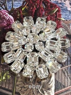 Kramer of New York Rhinestone Pin Brooch vintage huge Emerald Cuts Rhodium