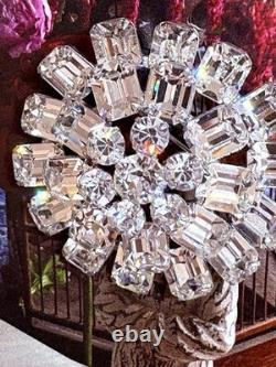 Kramer of New York Rhinestone Pin Brooch vintage huge Emerald Cuts Rhodium