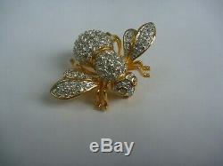 LARGE Joan Rivers Vintage Bumble Bee Brooch PIN Rhinestones Crystals Gold MINT