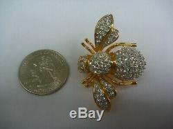 LARGE Joan Rivers Vintage Bumble Bee Brooch PIN Rhinestones Crystals Gold MINT