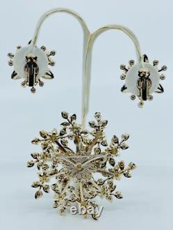 LARGE VINTAGE 1950's PRONG SET RHINESTONE BROOCH PIN EARRING SET 3 WIDE AURORA