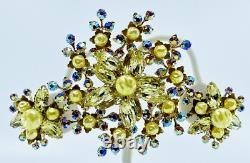 LARGE VINTAGE 1950's PRONG SET RHINESTONE BROOCH PIN EARRING SET 3 WIDE AURORA