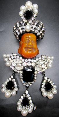 LAWRENCE VRBA HUGE Maharaja Sultan Figural Rhinestone Vintage Pin Brooch