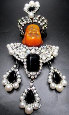 LAWRENCE VRBA HUGE Maharaja Sultan Figural Rhinestone Vintage Pin Brooch