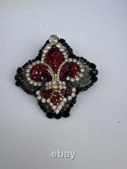 LAWRENCE VRBA Huge Red Rhinestone Vintage Pin Brooch