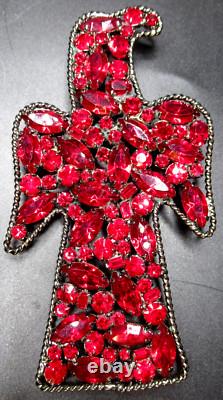 LAWRENCE VRBA Large Red Rhinestone Regal Eagle Vintage Pin Brooch