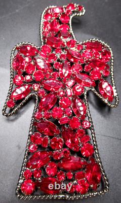 LAWRENCE VRBA Large Red Rhinestone Regal Eagle Vintage Pin Brooch