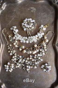 LOT OF 4 Vintage Juliana Rhinestone Crystal Pearl Necklace Bracelet Brooch Set