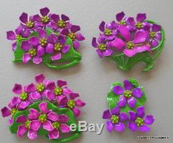 LOT of 8 VINTAGE Flower pin & Rhinestone RIBBON brooch Lavender PURPLE violets