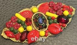 Large 3.5 Vintage Deco Art Glass Blown Rhinestone Cabochon Brooch Czech Jewelry