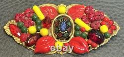 Large 3.5 Vintage Deco Art Glass Blown Rhinestone Cabochon Brooch Czech Jewelry