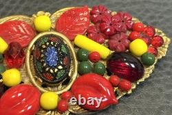 Large 3.5 Vintage Deco Art Glass Blown Rhinestone Cabochon Brooch Czech Jewelry