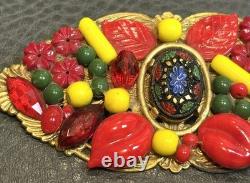 Large 3.5 Vintage Deco Art Glass Blown Rhinestone Cabochon Brooch Czech Jewelry