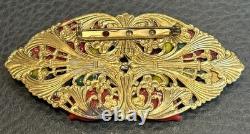 Large 3.5 Vintage Deco Art Glass Blown Rhinestone Cabochon Brooch Czech Jewelry