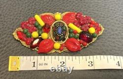 Large 3.5 Vintage Deco Art Glass Blown Rhinestone Cabochon Brooch Czech Jewelry