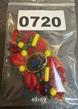 Large 3.5 Vintage Deco Art Glass Blown Rhinestone Cabochon Brooch Czech Jewelry