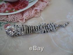 Large Art Deco Tiger With Crystal Ball Rhinestone Silver Articulated Brooch